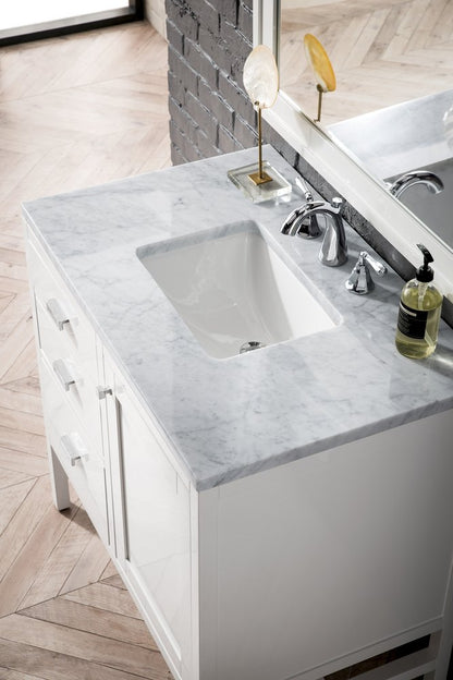 James Martin - Addison 36" Single Vanity, Glossy White w/ 3 CM Carrara White Top - E444-V36-GW-3CAR view 3
