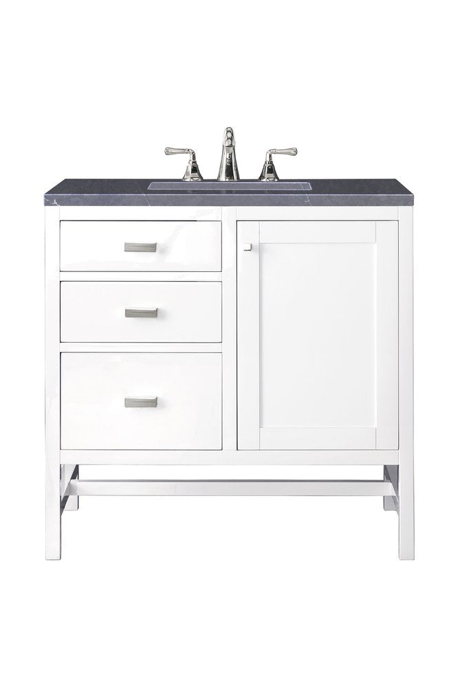 James Martin - Addison 36" Single Vanity, Glossy White w/ 3 CM Charcoal Soapstone Silestone Top - E444-V36-GW-3CSP view 1