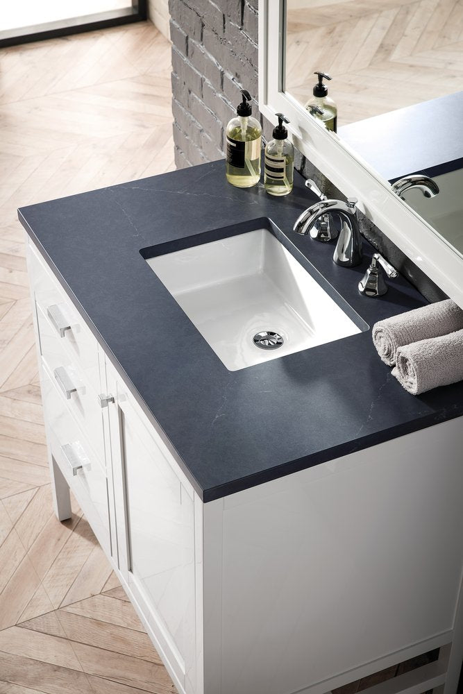 James Martin - Addison 36" Single Vanity, Glossy White w/ 3 CM Charcoal Soapstone Silestone Top - E444-V36-GW-3CSP view 2