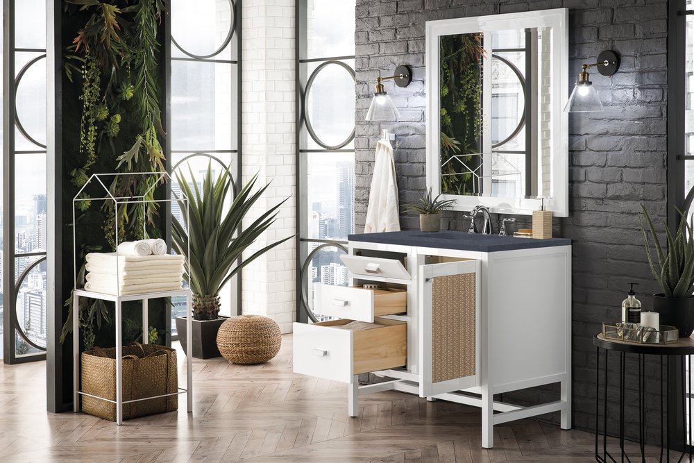 James Martin - Addison 36" Single Vanity, Glossy White w/ 3 CM Charcoal Soapstone Silestone Top - E444-V36-GW-3CSP view 3