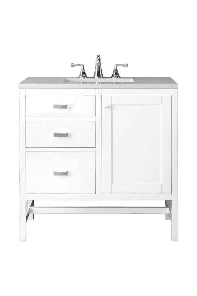 James Martin - Addison 36" Single Vanity, Glossy White w/ 3 CM Eternal Jasmine Pearl Silestone Top - E444-V36-GW-3EJP view 1