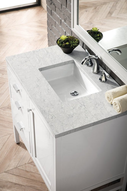 James Martin - Addison 36" Single Vanity, Glossy White w/ 3 CM Eternal Jasmine Pearl Silestone Top - E444-V36-GW-3EJP view 3