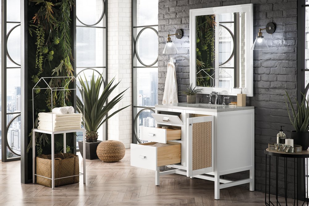 James Martin - Addison 36" Single Vanity, Glossy White w/ 3 CM Eternal Jasmine Pearl Silestone Top - E444-V36-GW-3EJP view 4