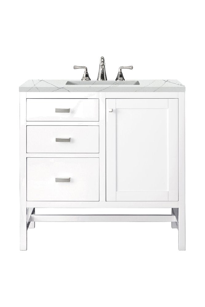 James Martin - Addison 36" Single Vanity, Glossy White w/ 3 CM Ethereal Noctis Top - E444-V36-GW-3ENC view 1