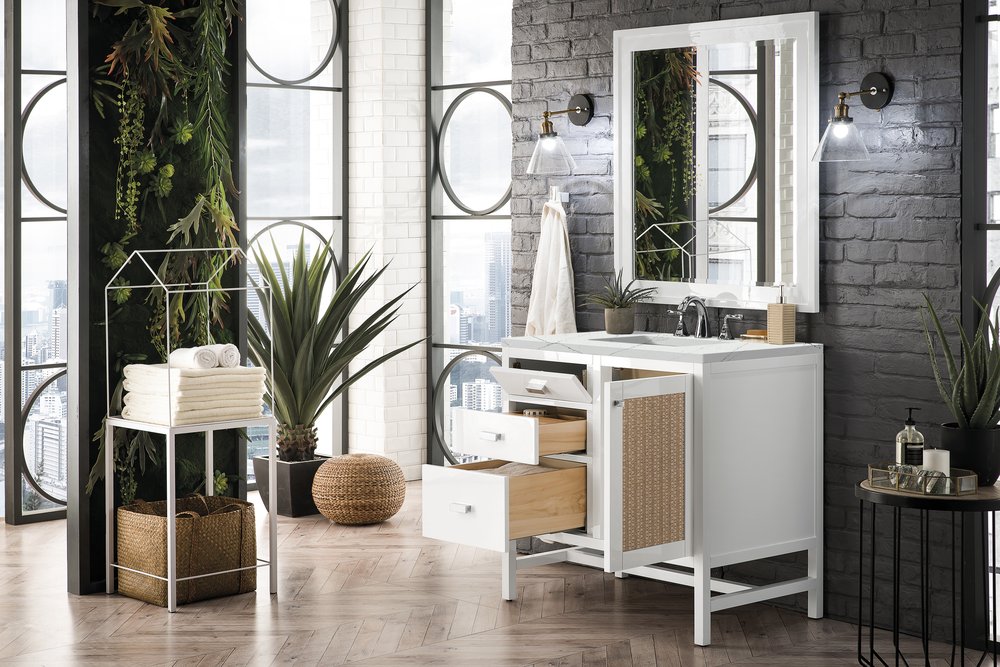 James Martin - Addison 36" Single Vanity, Glossy White w/ 3 CM Ethereal Noctis Top - E444-V36-GW-3ENC view 4