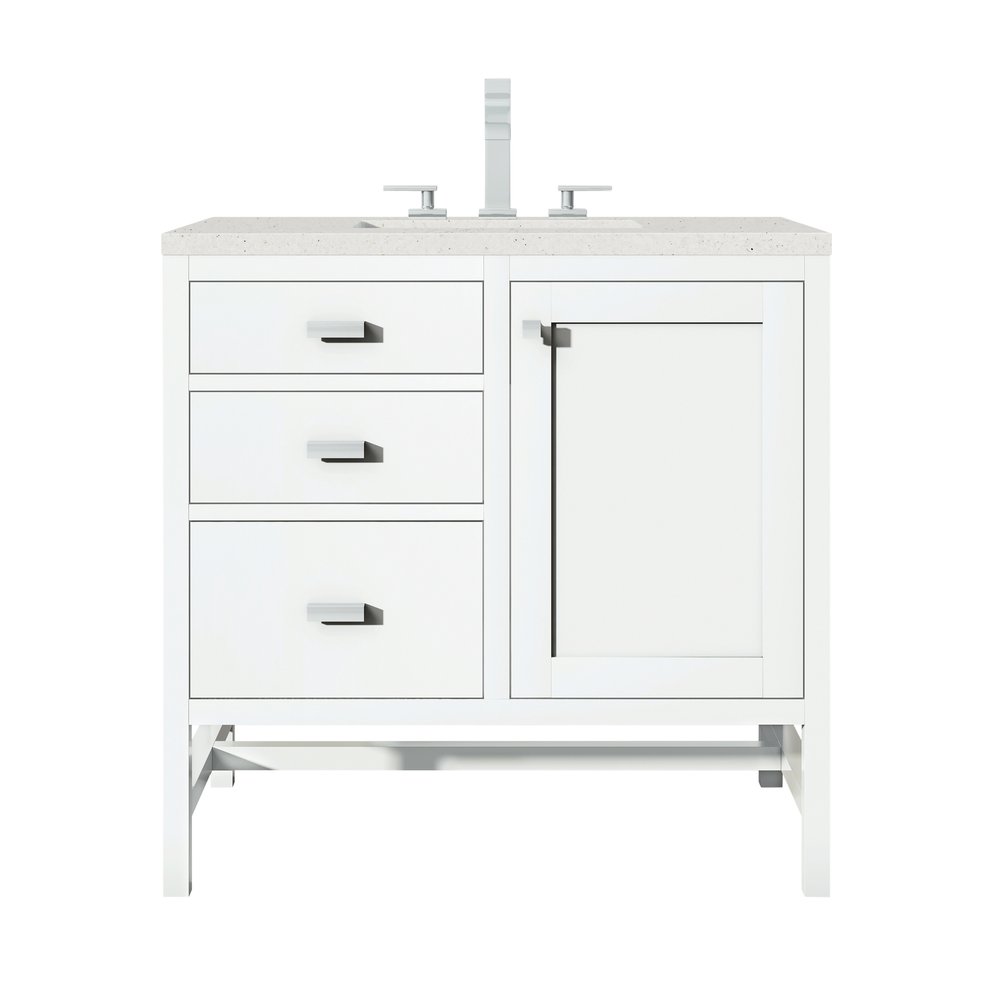 James Martin - Addison 36" Single Vanity, Glossy White w/ 3 CM Lime Delight Silestone Top - E444-V36-GW-3LDL view 1