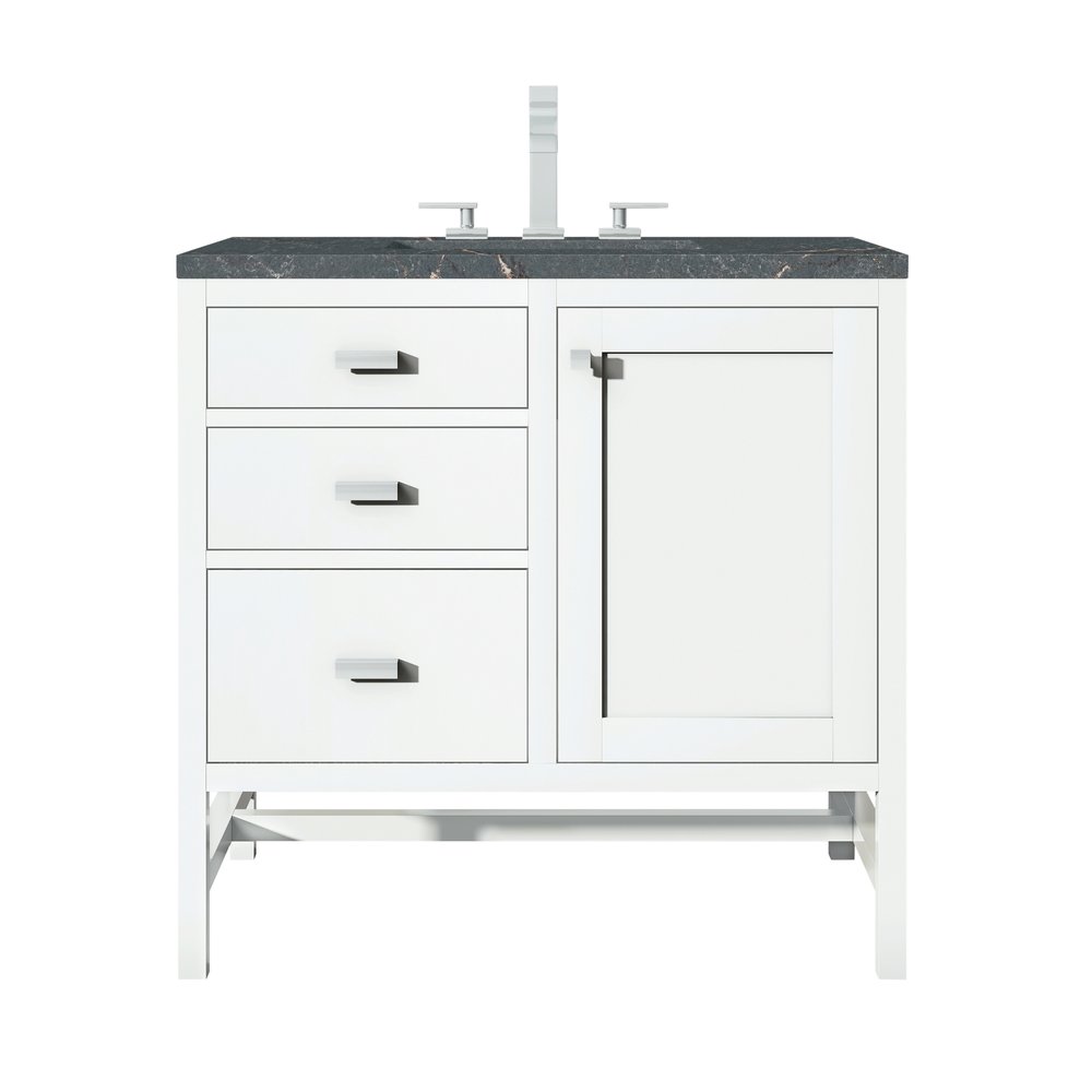 James Martin - Addison 36" Single Vanity, Glossy White w/ 3 CM Parisien Bleu Silestone Top - E444-V36-GW-3PBL view 1