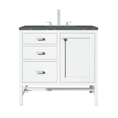 James Martin - Addison 36" Single Vanity, Glossy White w/ 3 CM Parisien Bleu Silestone Top - E444-V36-GW-3PBL view 1