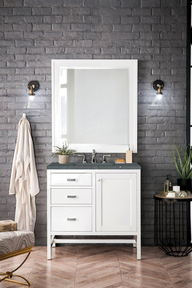 James Martin - Addison 36" Single Vanity, Glossy White w/ 3 CM Parisien Bleu Silestone Top - E444-V36-GW-3PBL view 2