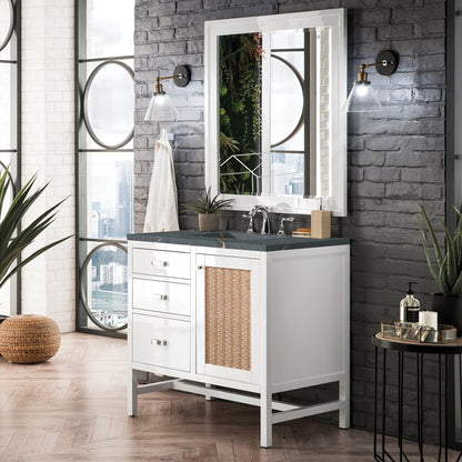 James Martin - Addison 36" Single Vanity, Glossy White w/ 3 CM Parisien Bleu Silestone Top - E444-V36-GW-3PBL view 3