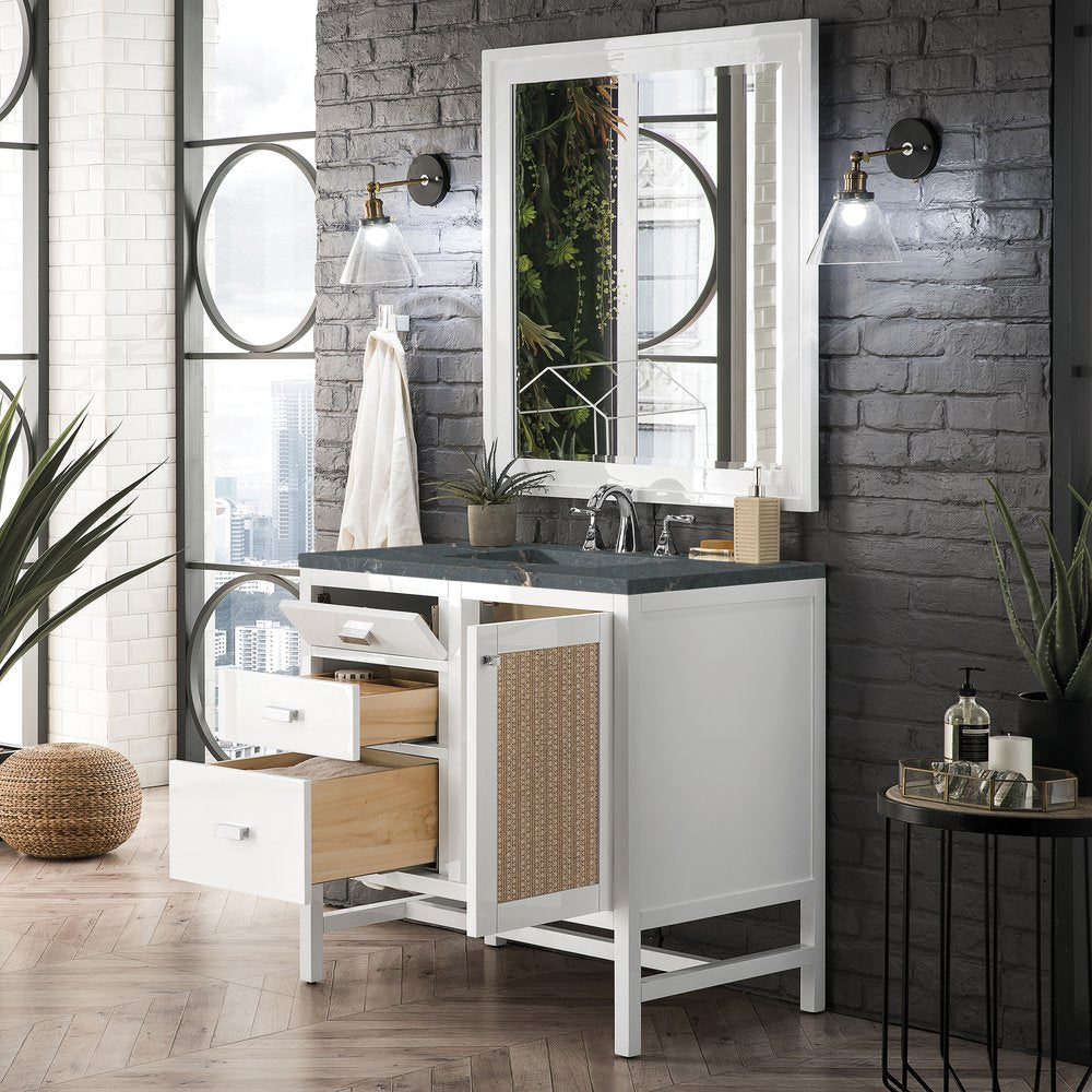 James Martin - Addison 36" Single Vanity, Glossy White w/ 3 CM Parisien Bleu Silestone Top - E444-V36-GW-3PBL view 4