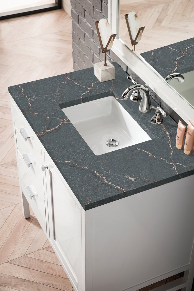 James Martin - Addison 36" Single Vanity, Glossy White w/ 3 CM Parisien Bleu Silestone Top - E444-V36-GW-3PBL view 5