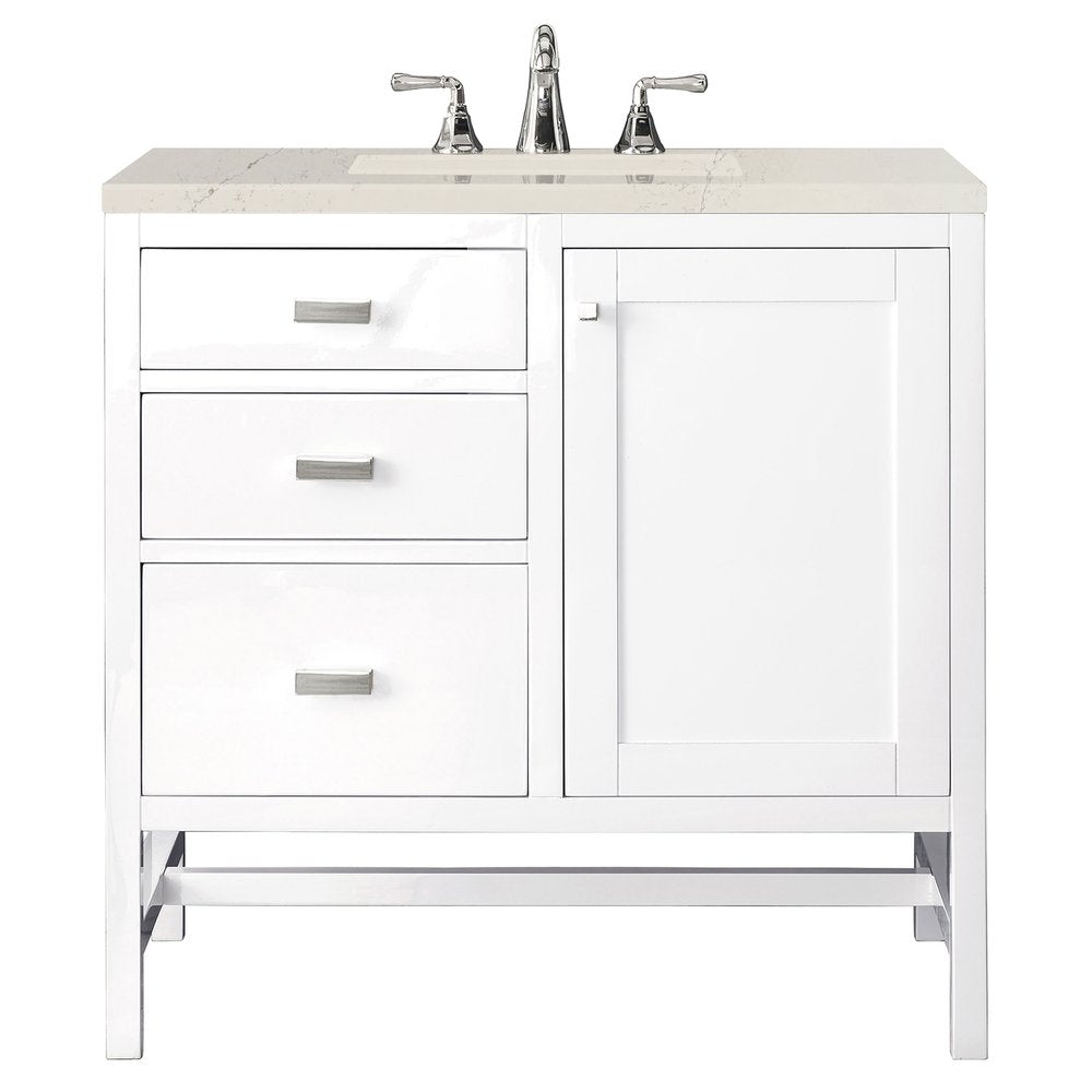 James Martin - Addison 36" Single Vanity, Glossy White, w/ 3 CM Siberian Silestone Top - E444-V36-GW-3SFR view 1