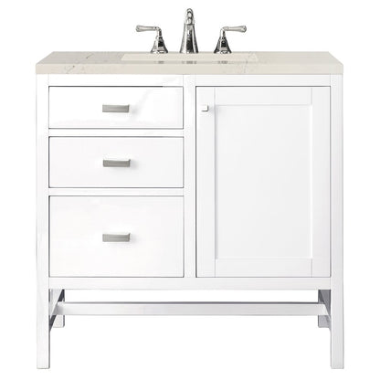 James Martin - Addison 36" Single Vanity, Glossy White, w/ 3 CM Siberian Silestone Top - E444-V36-GW-3SFR view 1
