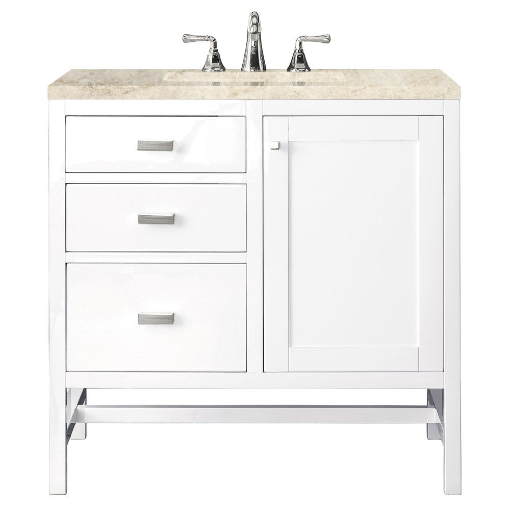 James Martin - Addison 36" Single Vanity, Glossy White, w/ 3 CM Tajnar Eclos Top - E444-V36-GW-3TJR view 1