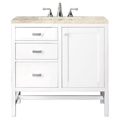 James Martin - Addison 36" Single Vanity, Glossy White, w/ 3 CM Tajnar Eclos Top - E444-V36-GW-3TJR view 1