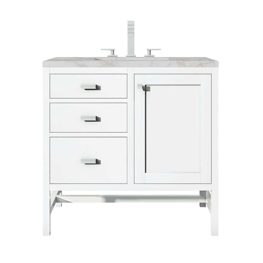 James Martin - Addison 36" Single Vanity, Glossy White w/ 3 CM Victorian Silver Silestone Top - E444-V36-GW-3VSL view 1