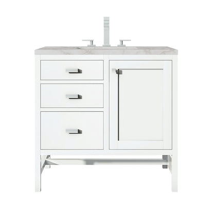 James Martin - Addison 36" Single Vanity, Glossy White w/ 3 CM Victorian Silver Silestone Top - E444-V36-GW-3VSL view 1