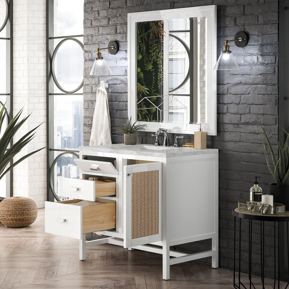 James Martin - Addison 36" Single Vanity, Glossy White w/ 3 CM Victorian Silver Silestone Top - E444-V36-GW-3VSL view 4