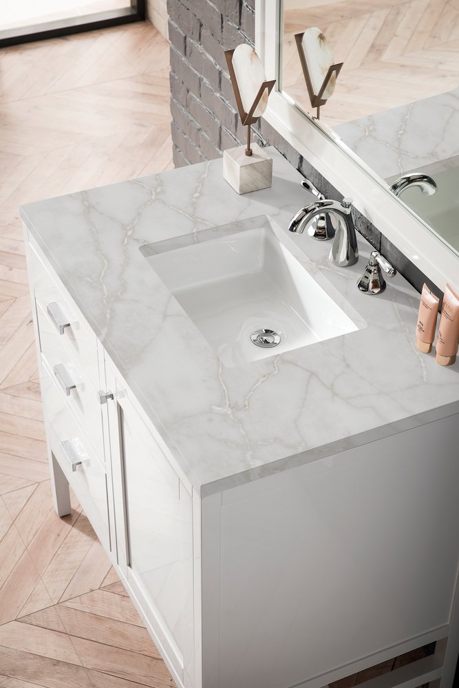 James Martin - Addison 36" Single Vanity, Glossy White w/ 3 CM Victorian Silver Silestone Top - E444-V36-GW-3VSL view 5