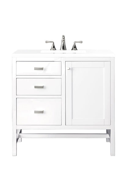 James Martin - Addison 36" Single Vanity, Glossy White w/ 3 CM White Zeus Silestone Top - E444-V36-GW-3WZ view 1