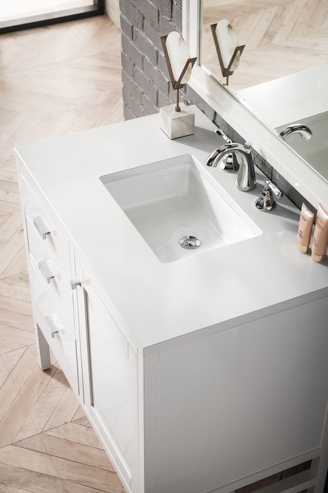 James Martin - Addison 36" Single Vanity, Glossy White w/ 3 CM White Zeus Silestone Top - E444-V36-GW-3WZ view 3