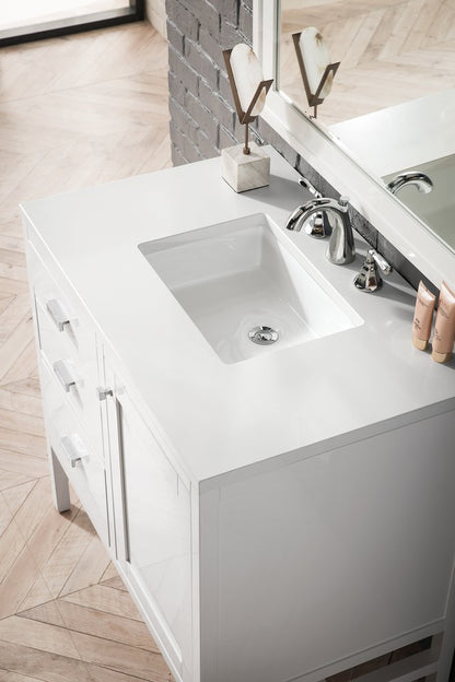 James Martin - Addison 36" Single Vanity, Glossy White w/ 3 CM White Zeus Silestone Top - E444-V36-GW-3WZ view 3