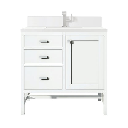 James Martin - Addison 36" Single Vanity, Glossy White w/ Single Hole 3 CM White Zeus Silestone Top & Backsplash - E444-V36-GW-1WZ view 1