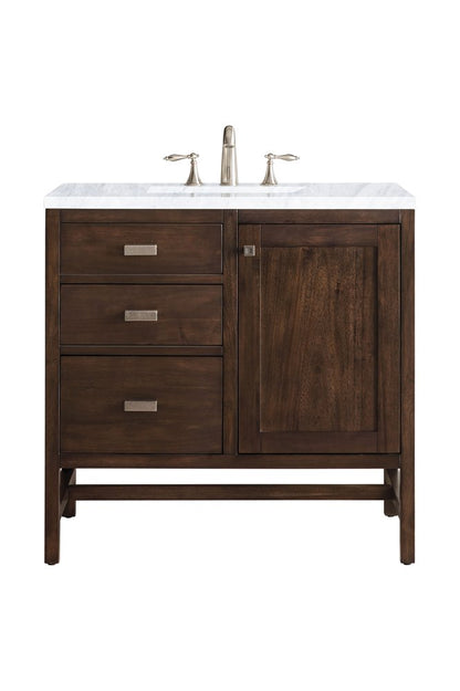 James Martin - Addison 36" Single Vanity, Mid-Century Acacia w/ 3 CM Carrara White Top - E444-V36-MCA-3CAR view 1