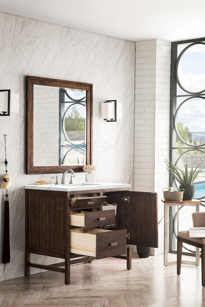 James Martin - Addison 36" Single Vanity, Mid-Century Acacia w/ 3 CM Carrara White Top - E444-V36-MCA-3CAR view 4