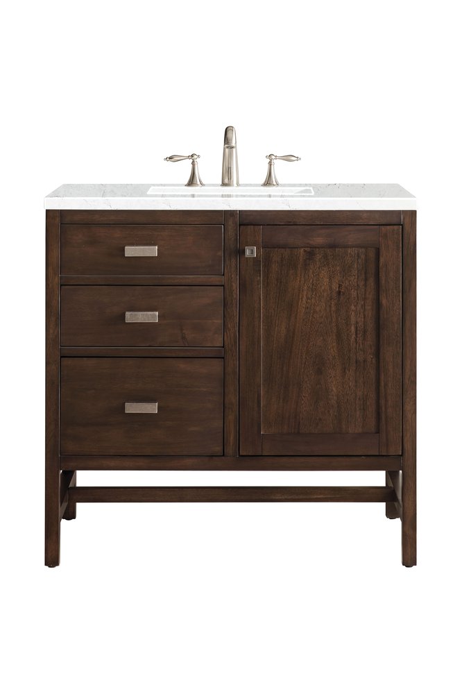 James Martin - Addison 36" Single Vanity, Mid-Century Acacia w/ 3 CM Eternal Jasmine Pearl Silestone Top - E444-V36-MCA-3EJP view 1
