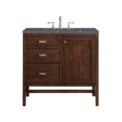 James Martin - Addison 36" Single Vanity, Mid-Century Acacia w/ 3 CM Parisien Bleu Silestone Top - E444-V36-MCA-3PBL view 1