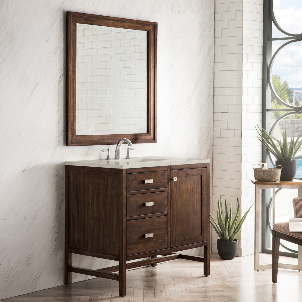 James Martin - Addison 36" Single Vanity, Mid-Century Acacia, w/ 3 CM Siberian Silestone Top - E444-V36-MCA-3SFR view 3
