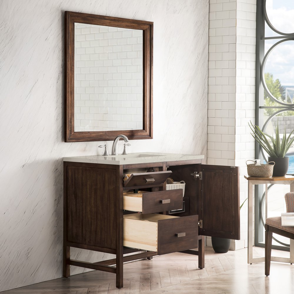 James Martin - Addison 36" Single Vanity, Mid-Century Acacia, w/ 3 CM Siberian Silestone Top - E444-V36-MCA-3SFR view 4