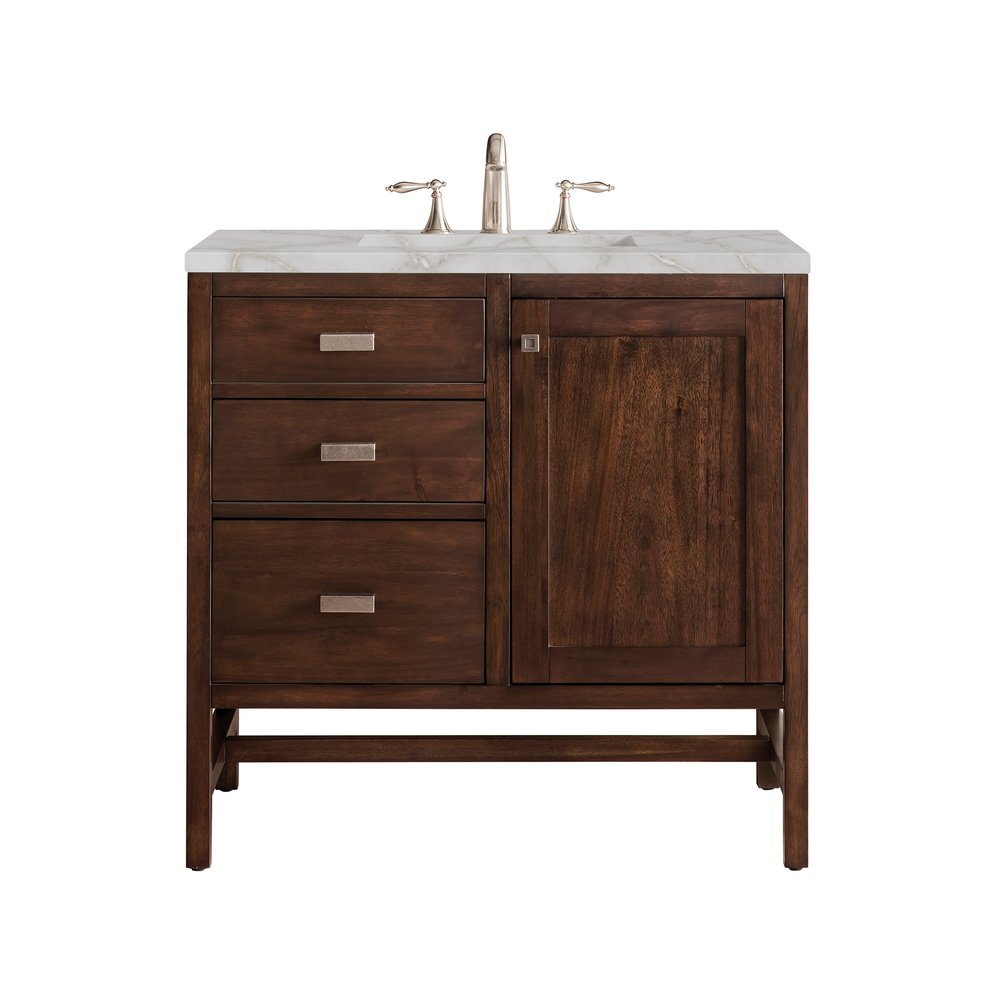 James Martin - Addison 36" Single Vanity, Mid-Century Acacia w/ 3 CM Victorian Silver Silestone Top - E444-V36-MCA-3VSL view 1