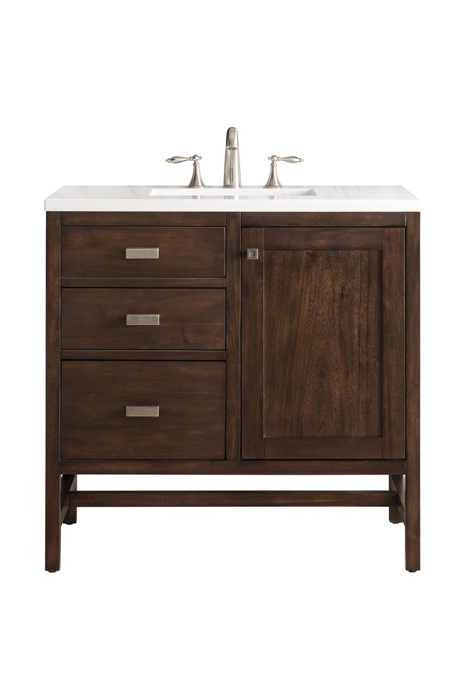 James Martin - Addison 36" Single Vanity, Mid-Century Acacia w/ 3 CM White Zeus Silestone Top - E444-V36-MCA-3WZ view 1