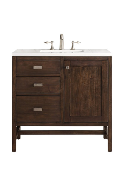 James Martin - Addison 36" Single Vanity, Mid-Century Acacia w/ 3 CM White Zeus Silestone Top - E444-V36-MCA-3WZ view 1