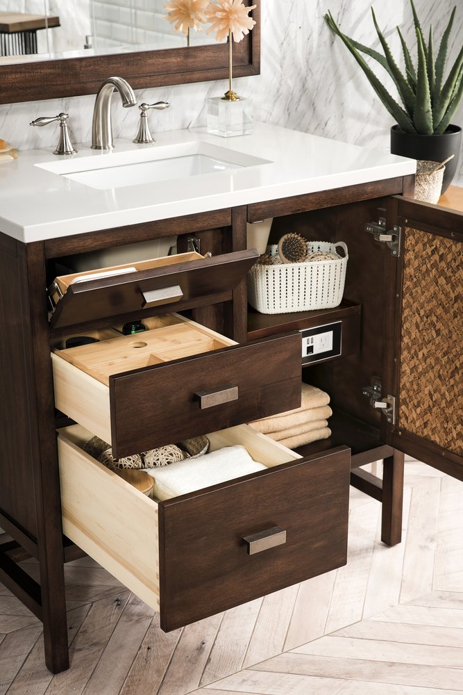 James Martin - Addison 36" Single Vanity, Mid-Century Acacia w/ 3 CM White Zeus Silestone Top - E444-V36-MCA-3WZ view 6