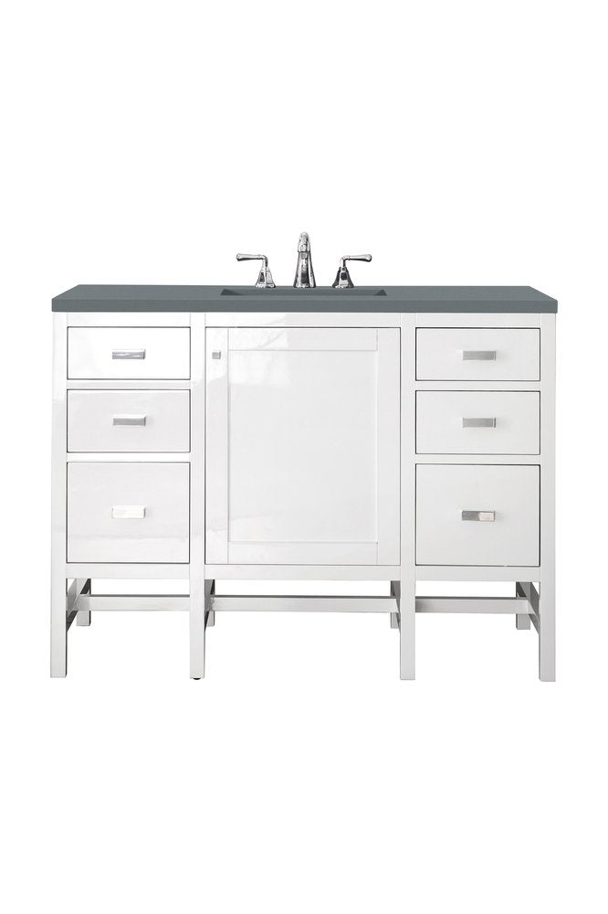 James Martin - Addison 48" Single Vanity, Glossy White w/ 3 CM Cala Blue Top - E444-V48-GW-3CBL view 1