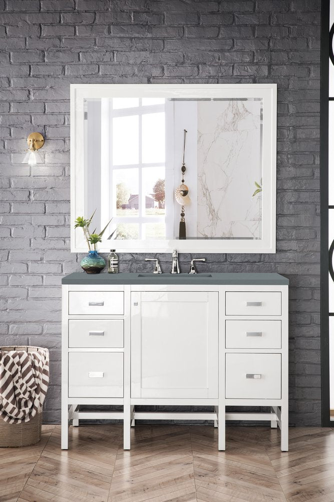 James Martin - Addison 48" Single Vanity, Glossy White w/ 3 CM Cala Blue Top - E444-V48-GW-3CBL view 2