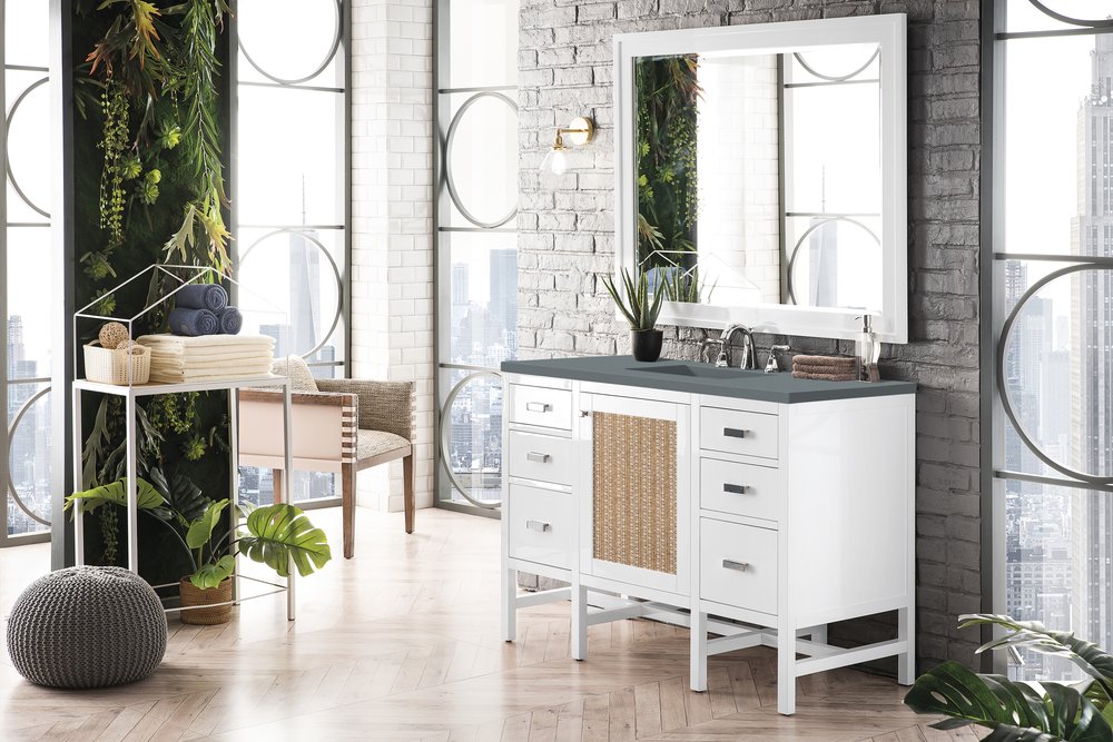 James Martin - Addison 48" Single Vanity, Glossy White w/ 3 CM Cala Blue Top - E444-V48-GW-3CBL view 3