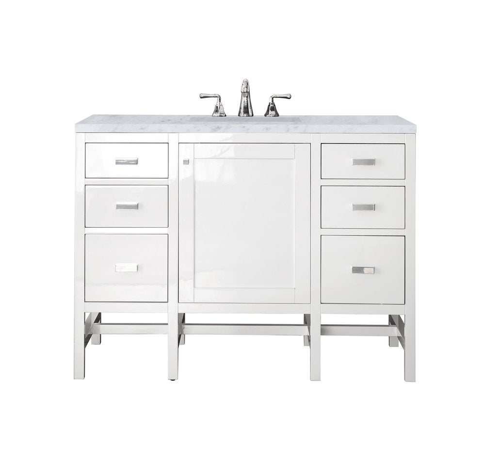 James Martin - Addison 48" Single Vanity, Glossy White w/ 3 CM Carrara White Top - E444-V48-GW-3CAR view 1
