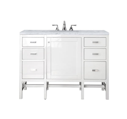 James Martin - Addison 48" Single Vanity, Glossy White w/ 3 CM Carrara White Top - E444-V48-GW-3CAR view 1