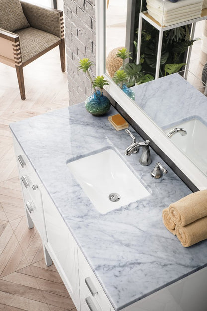 James Martin - Addison 48" Single Vanity, Glossy White w/ 3 CM Carrara White Top - E444-V48-GW-3CAR view 3