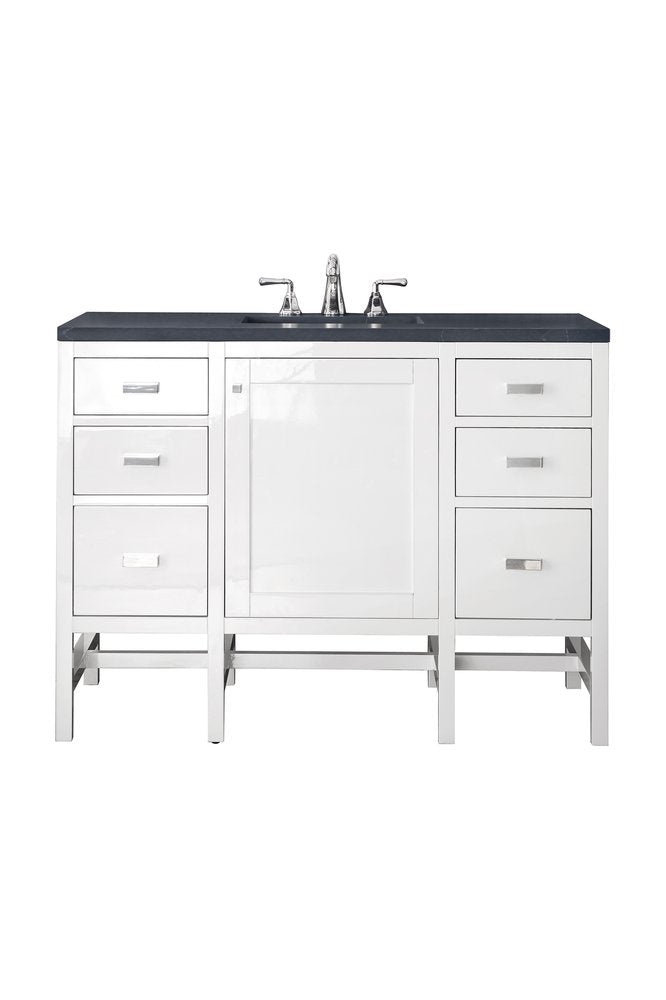James Martin - Addison 48" Single Vanity, Glossy White w/ 3 CM Charcoal Soapstone Silestone Top - E444-V48-GW-3CSP view 1