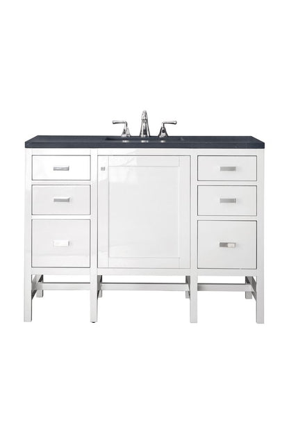James Martin - Addison 48" Single Vanity, Glossy White w/ 3 CM Charcoal Soapstone Silestone Top - E444-V48-GW-3CSP view 1
