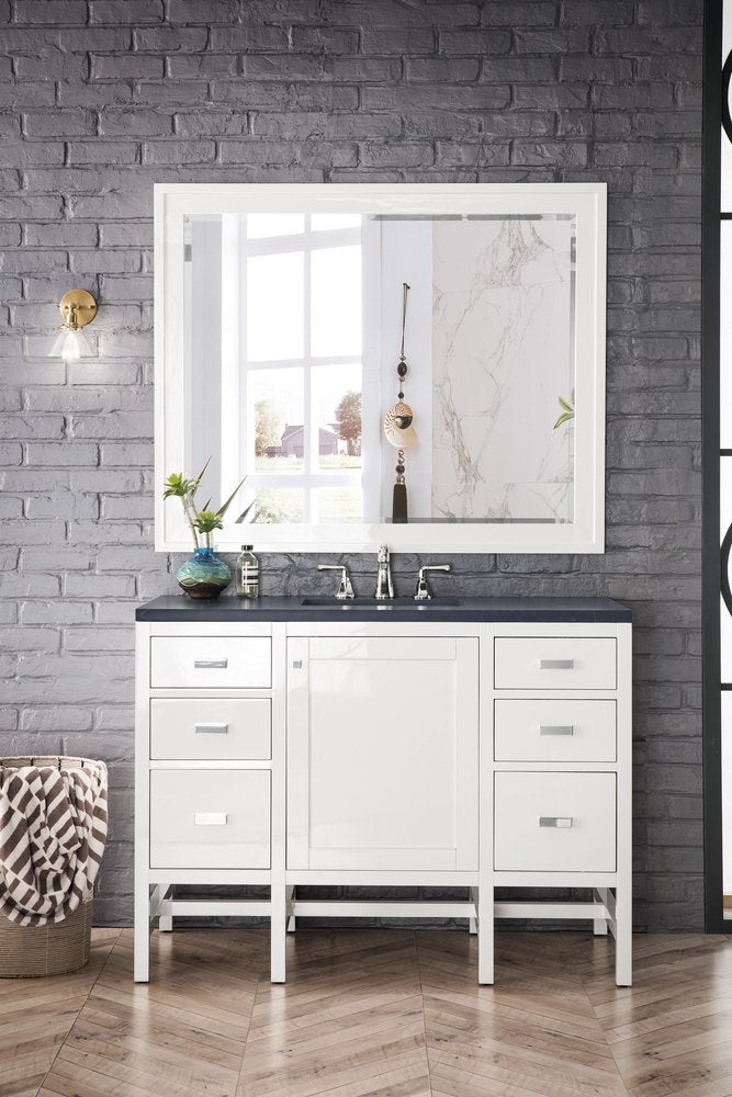 James Martin - Addison 48" Single Vanity, Glossy White w/ 3 CM Charcoal Soapstone Silestone Top - E444-V48-GW-3CSP view 2