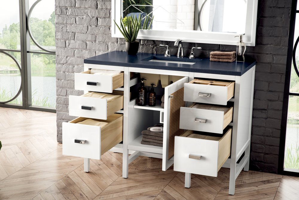 James Martin - Addison 48" Single Vanity, Glossy White w/ 3 CM Charcoal Soapstone Silestone Top - E444-V48-GW-3CSP view 4