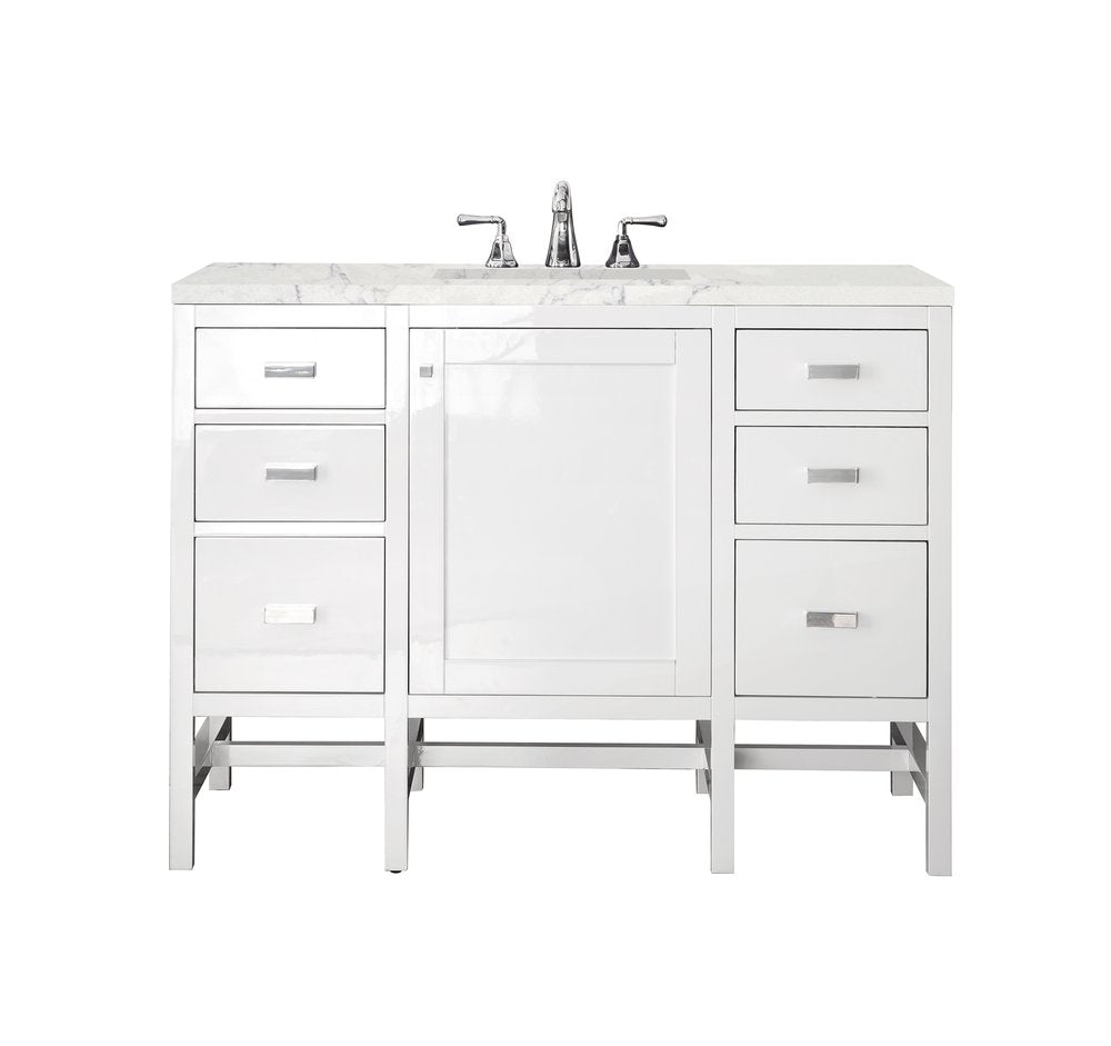 James Martin - Addison 48" Single Vanity, Glossy White w/ 3 CM Eternal Jasmine Pearl Silestone Top - E444-V48-GW-3EJP view 1