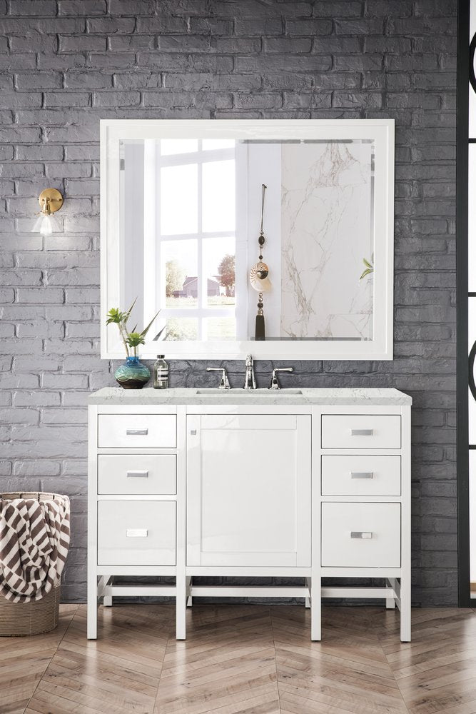 James Martin - Addison 48" Single Vanity, Glossy White w/ 3 CM Eternal Jasmine Pearl Silestone Top - E444-V48-GW-3EJP view 2